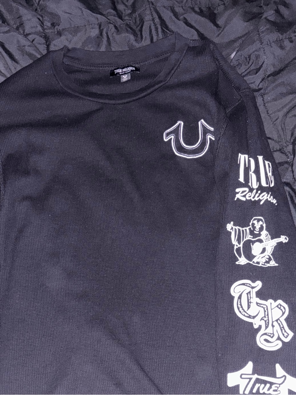 True Religion Black Long-Sleeve Graphic Logo Tee